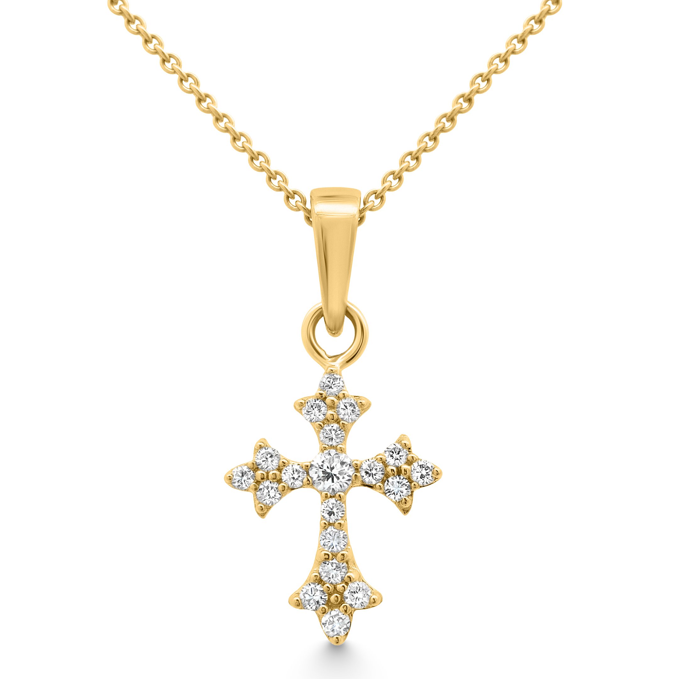 14K Yellow Gold Natural Diamond Halo Cross Pendant Necklace