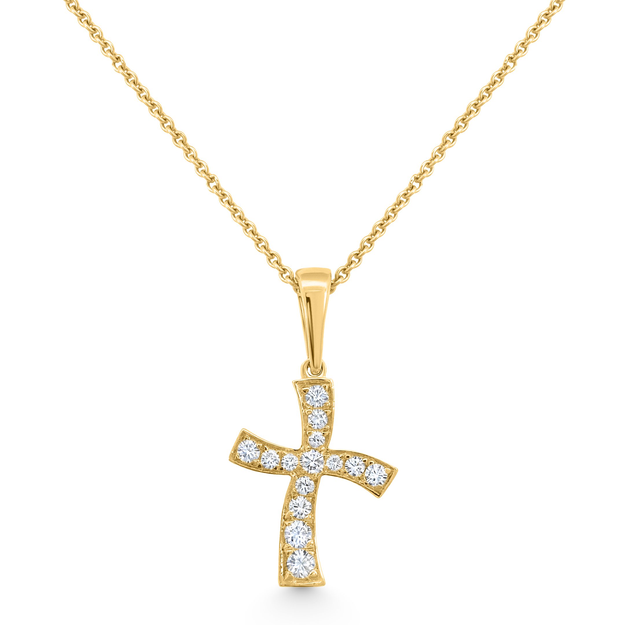 14K Yellow Gold Natural Diamond Budded Cross Pendant Necklace