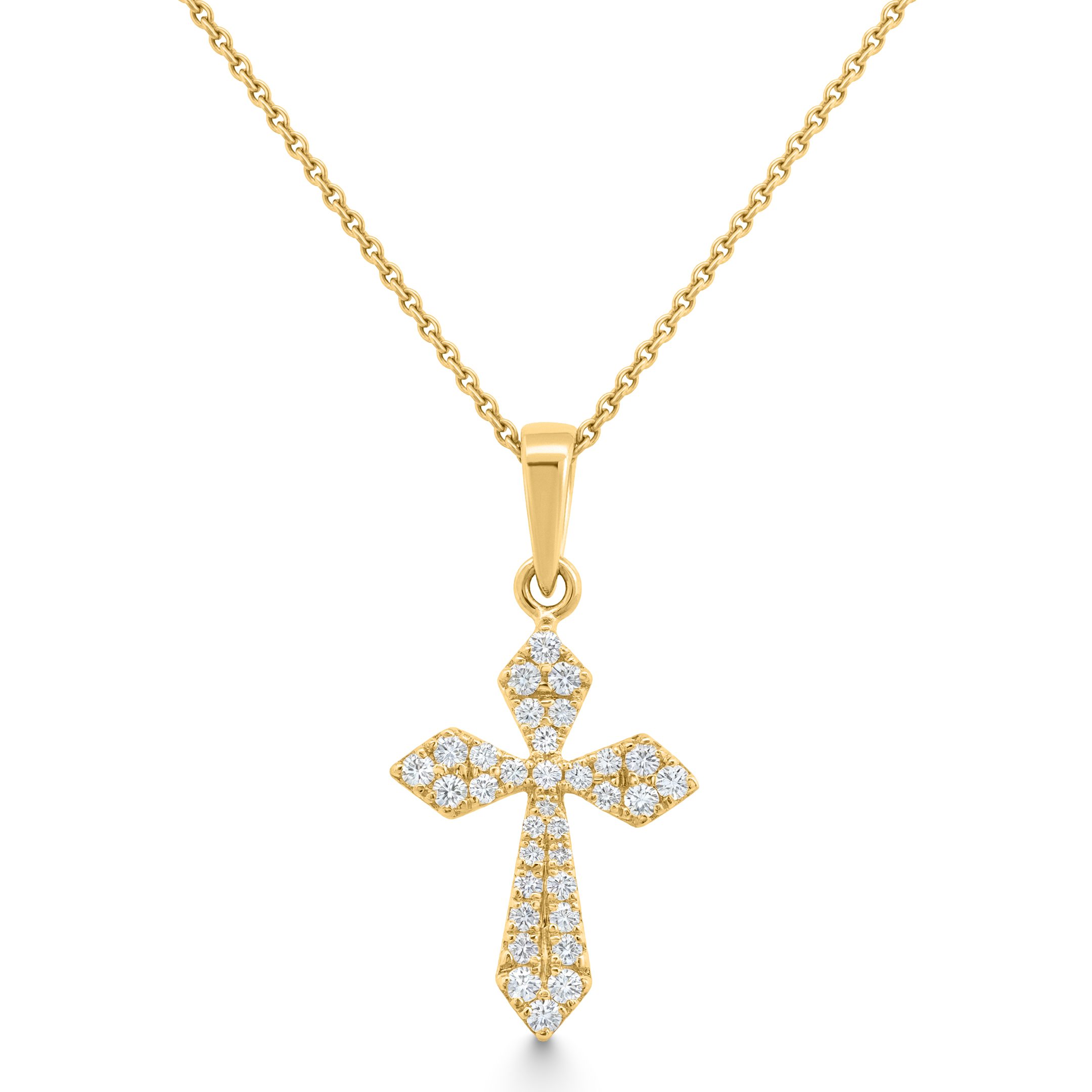 14K Yellow Gold Natural Diamond Pointed-Tip Cross Pendant Necklace