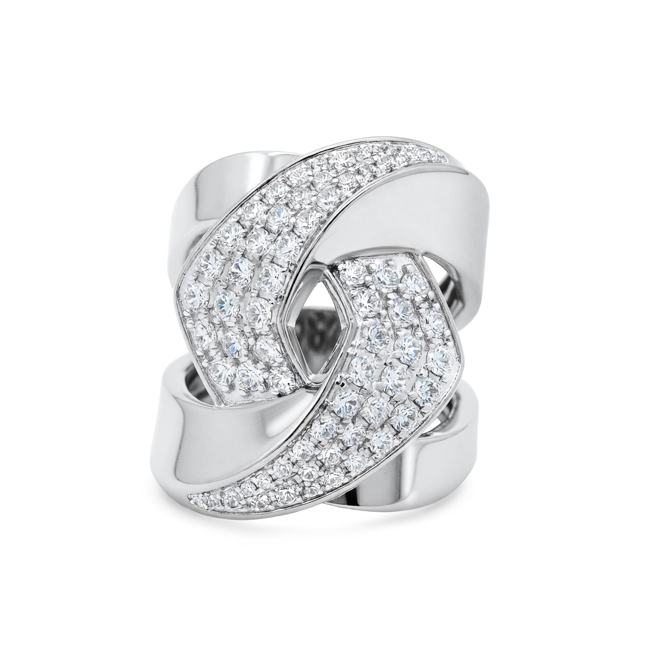 14K White Gold Natural Diamond Interlocking Link Ring