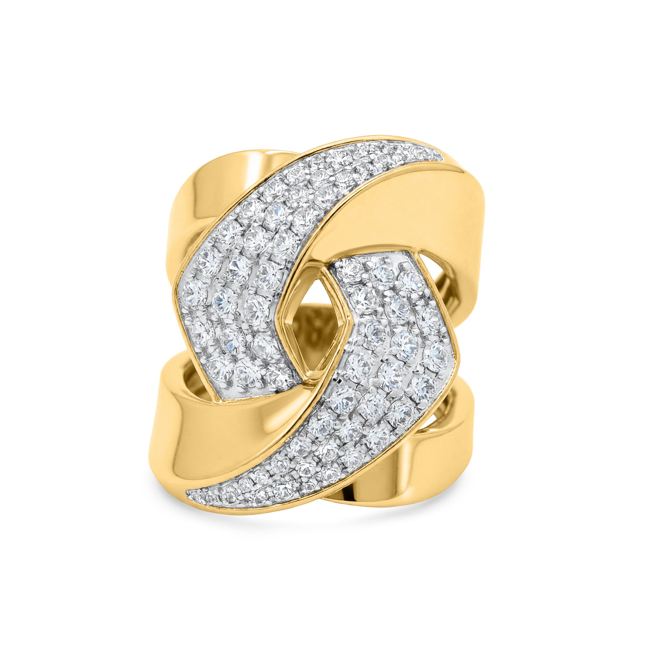 14K Yellow Gold 1.10ct natural diamond interlocking link ring by Estenza, wholesale fine jewelry