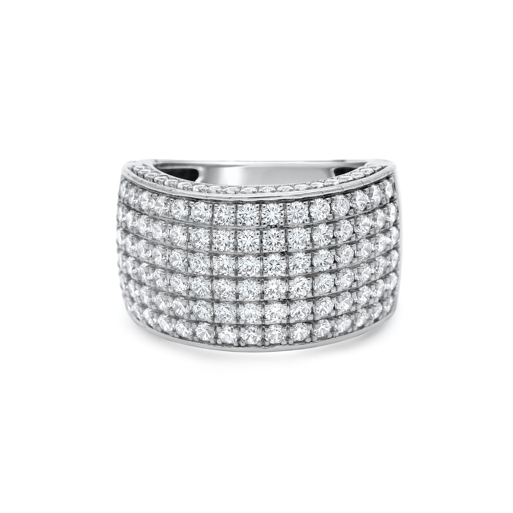 14K White Gold Natural Diamond Wide Pavé Band Ring