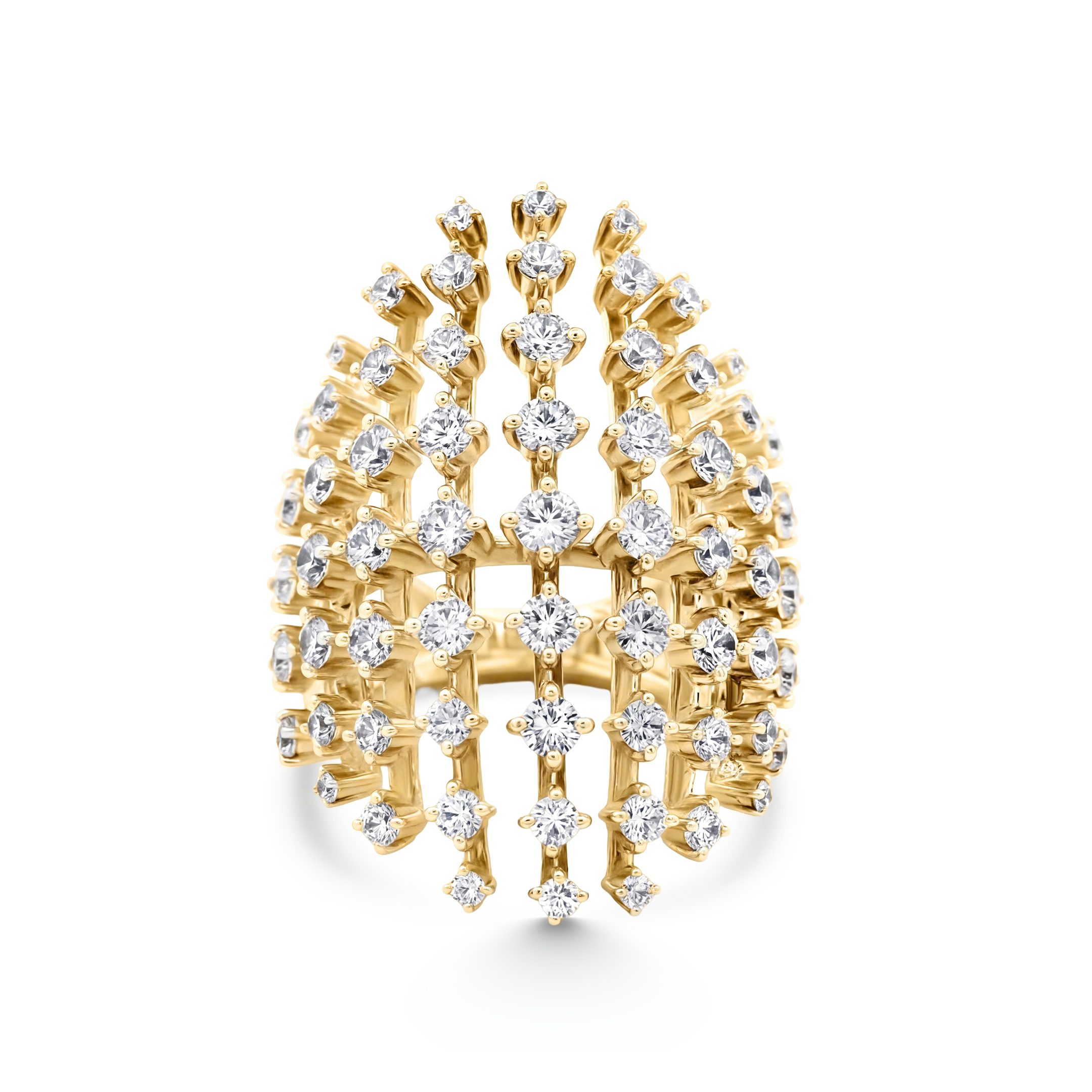 14K Yellow Gold 2.95ct natural diamond open statement ring by Estenza, wholesale fine jewelry