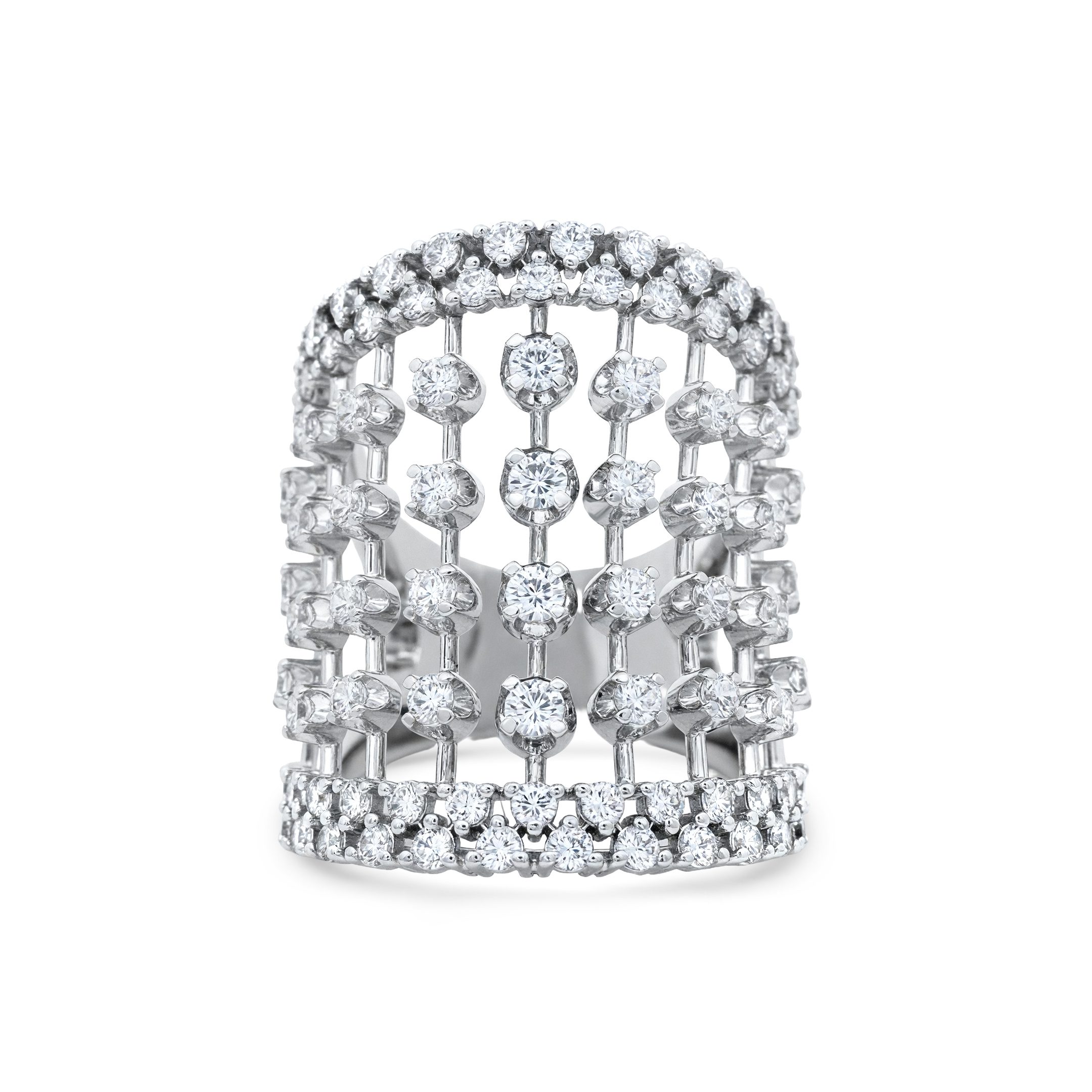 14K White Gold Natural Diamond Open Lattice Ring