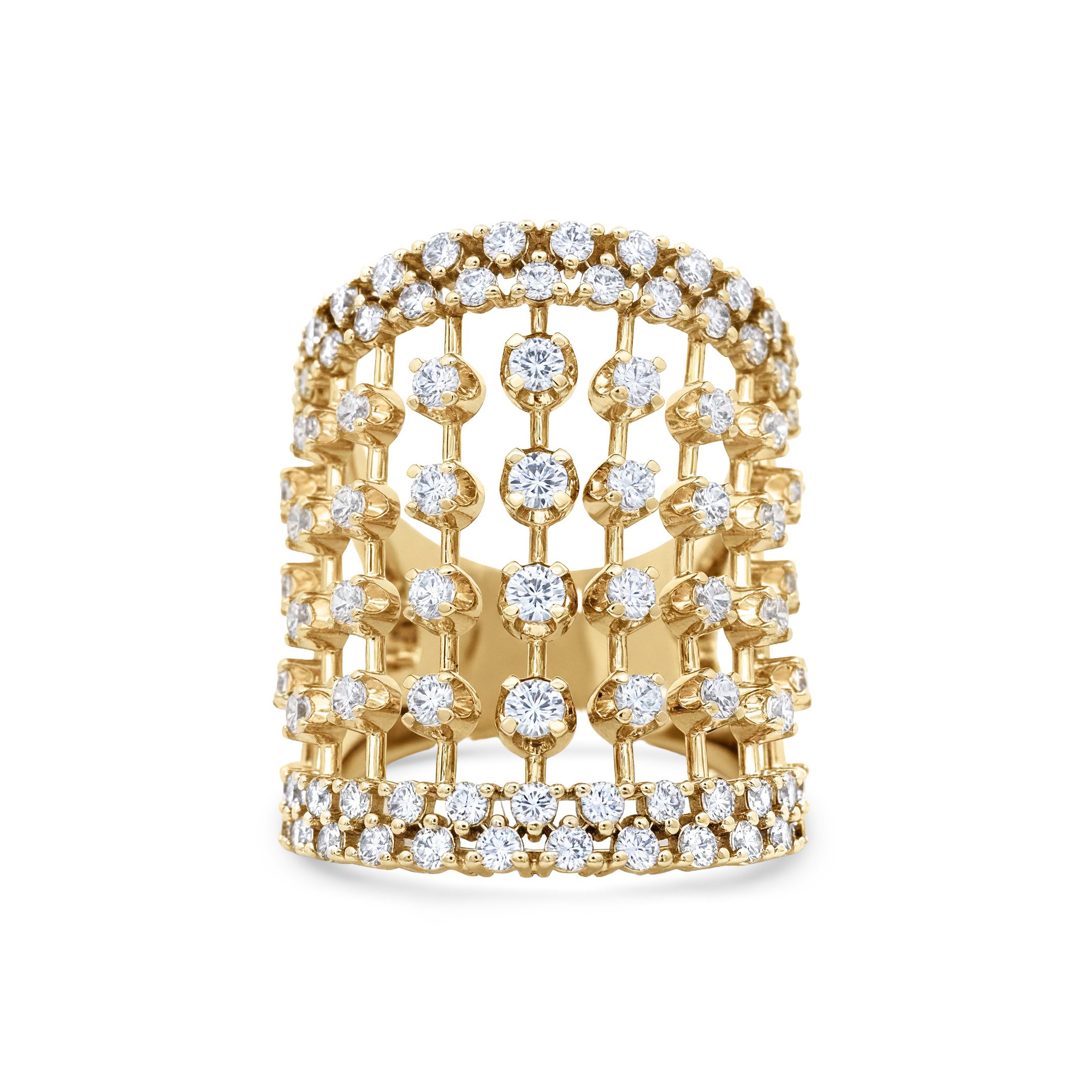 14K Yellow Gold 2.10ct natural diamond open lattice ring by Estenza, wholesale fine jewelry