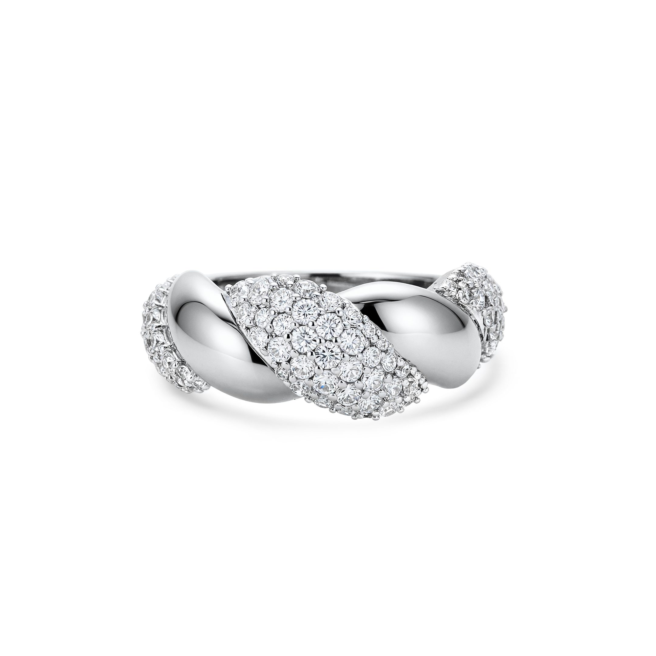 14K White Gold Natural Diamond Twisted Rope Band Ring