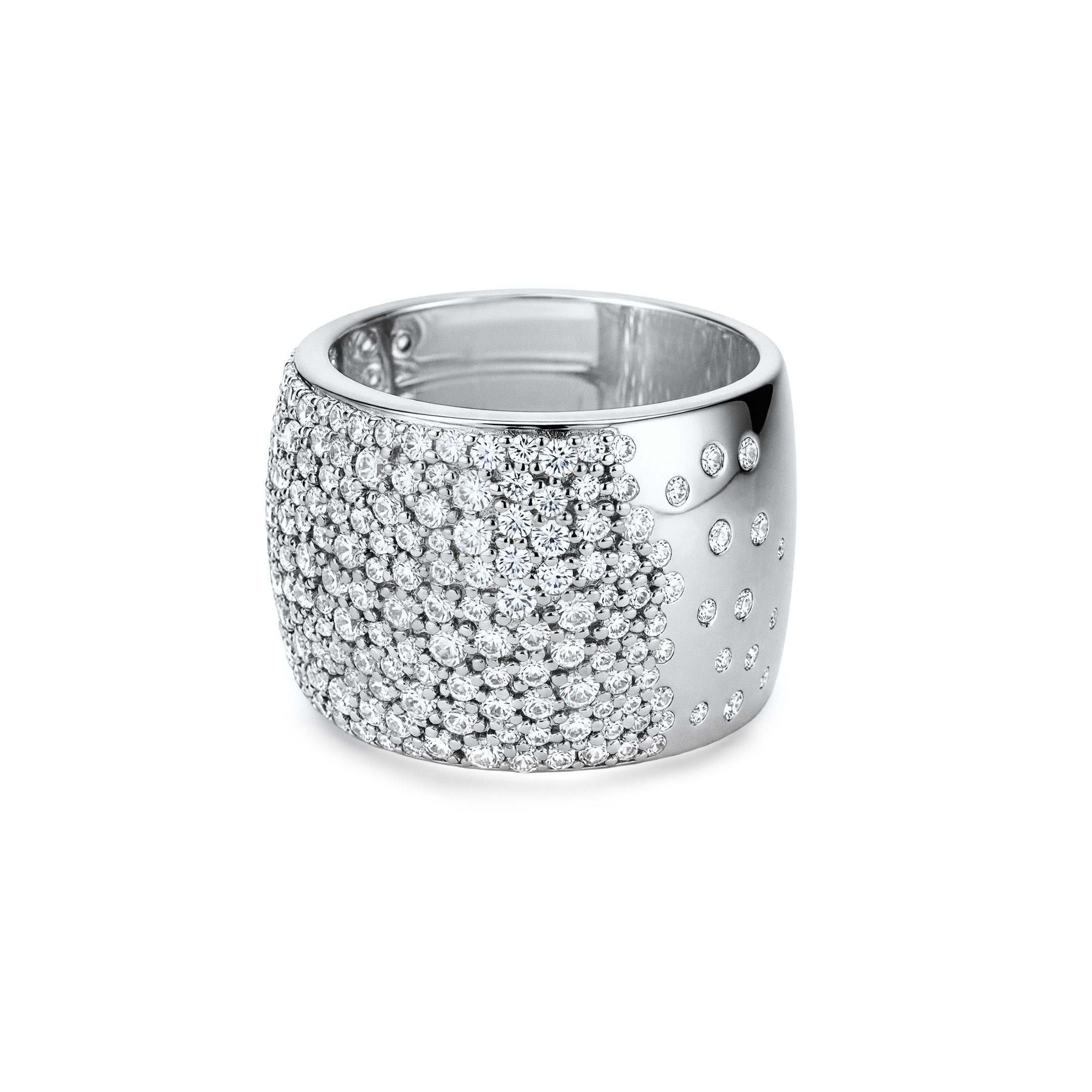 14K White Gold Natural Diamond Wide Cigar Band Ring