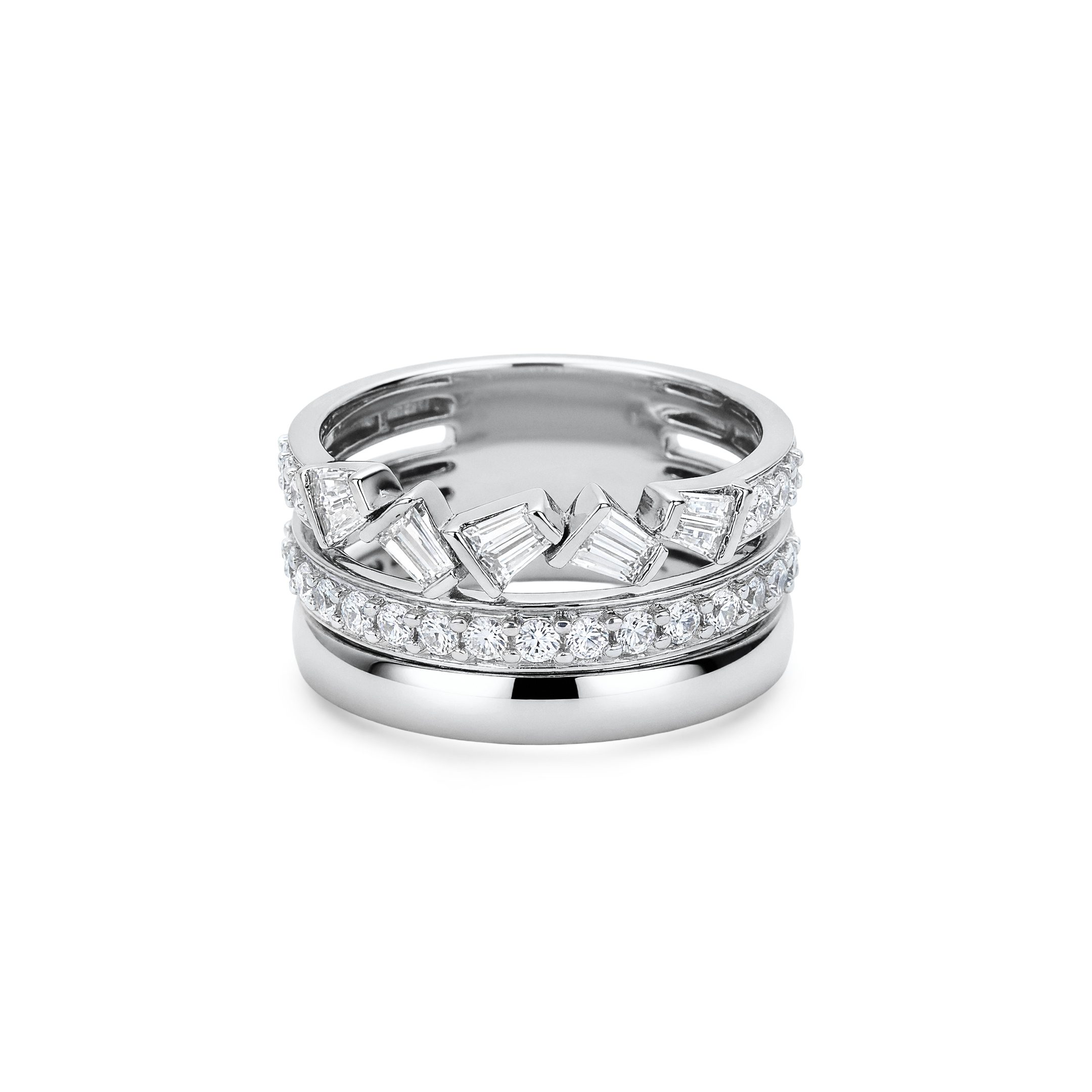14K White Gold Natural Diamond Baguette Stacked Band Ring