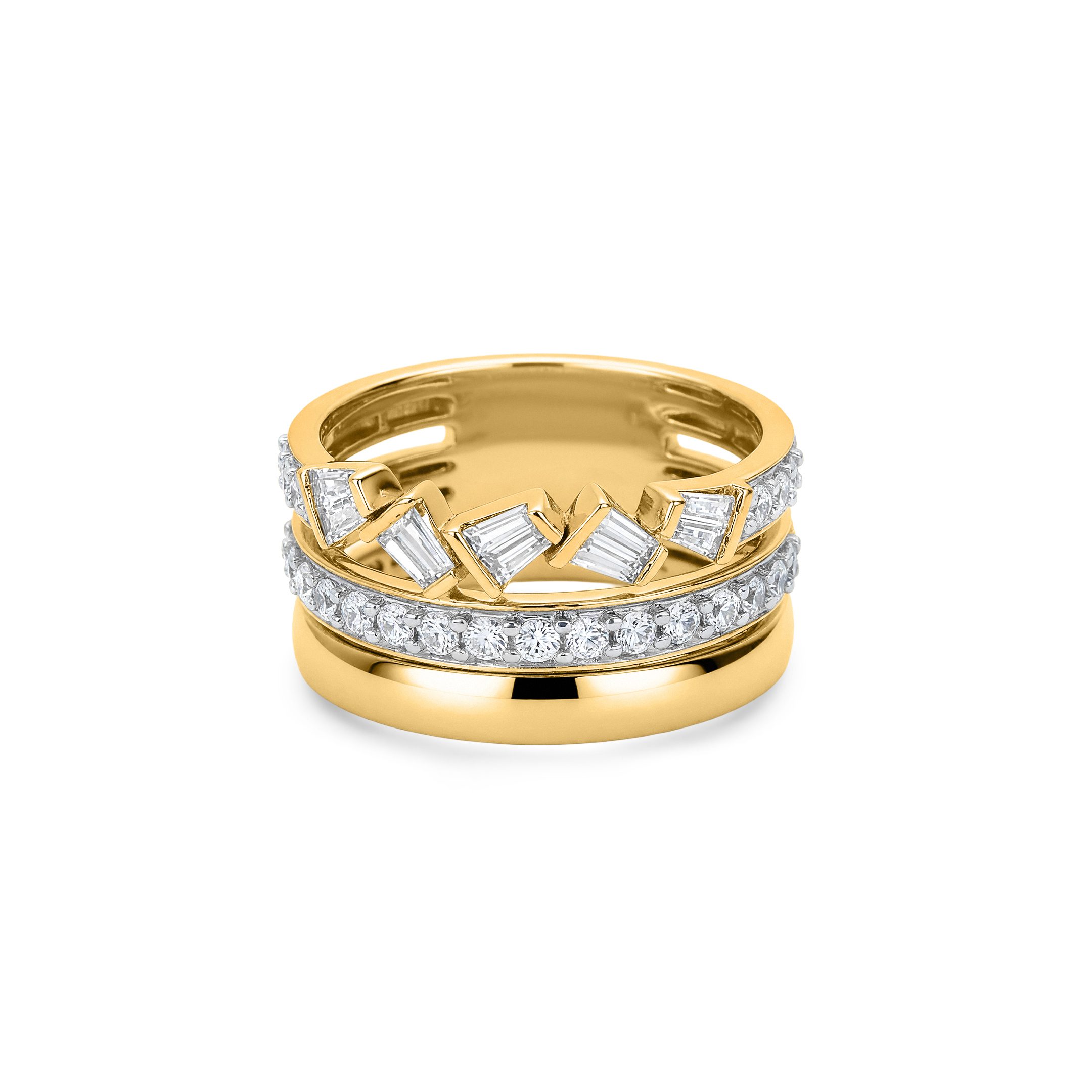 14K Yellow Gold Natural Diamond Baguette Stacked Band Ring