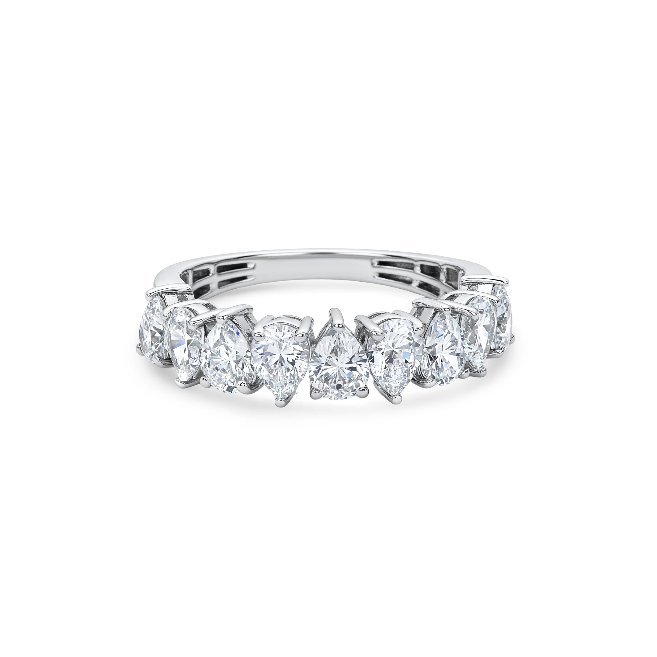 14K White Gold Natural Diamond Pear Half-Eternity Band Ring
