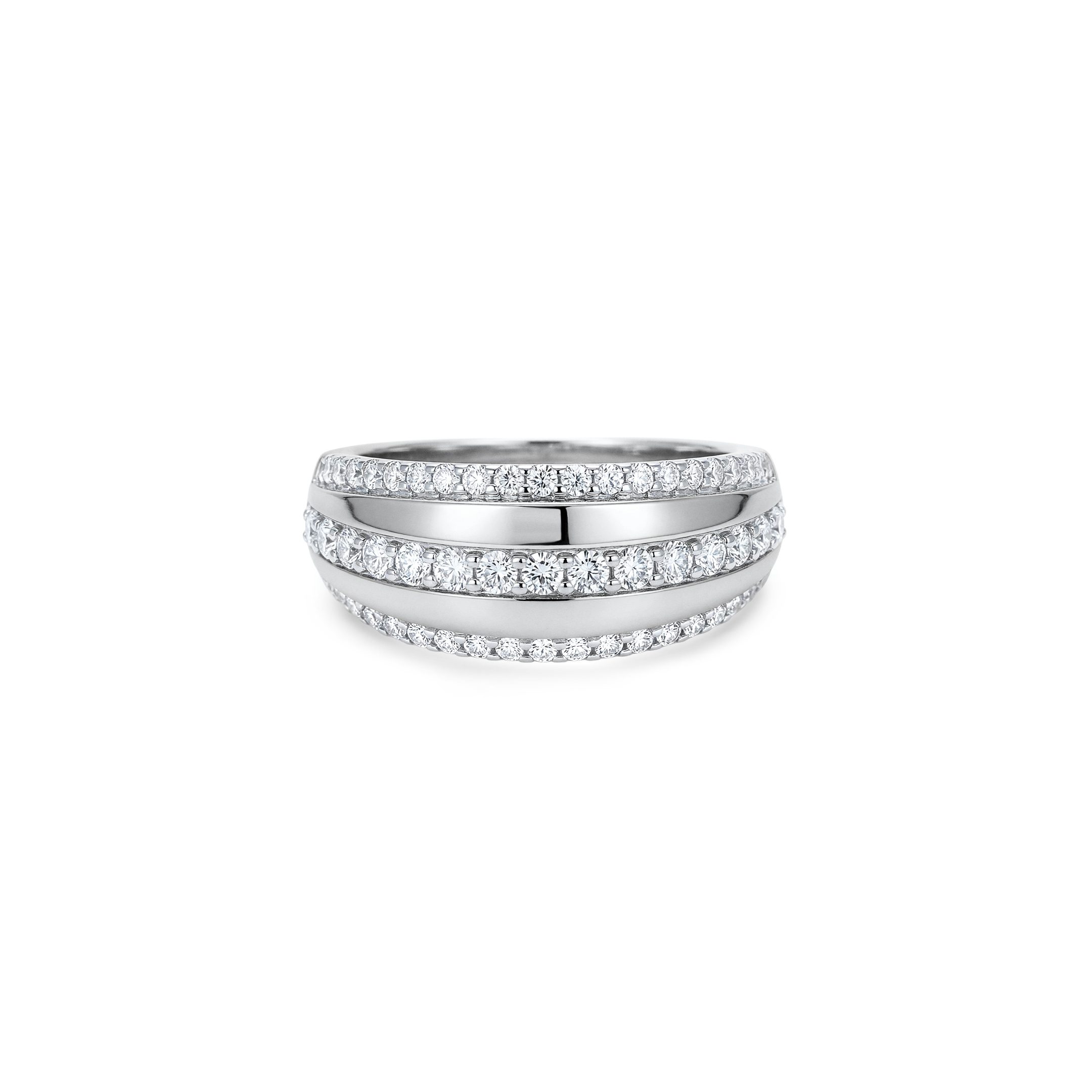 14K White Gold Natural Diamond Three-Row Band Ring