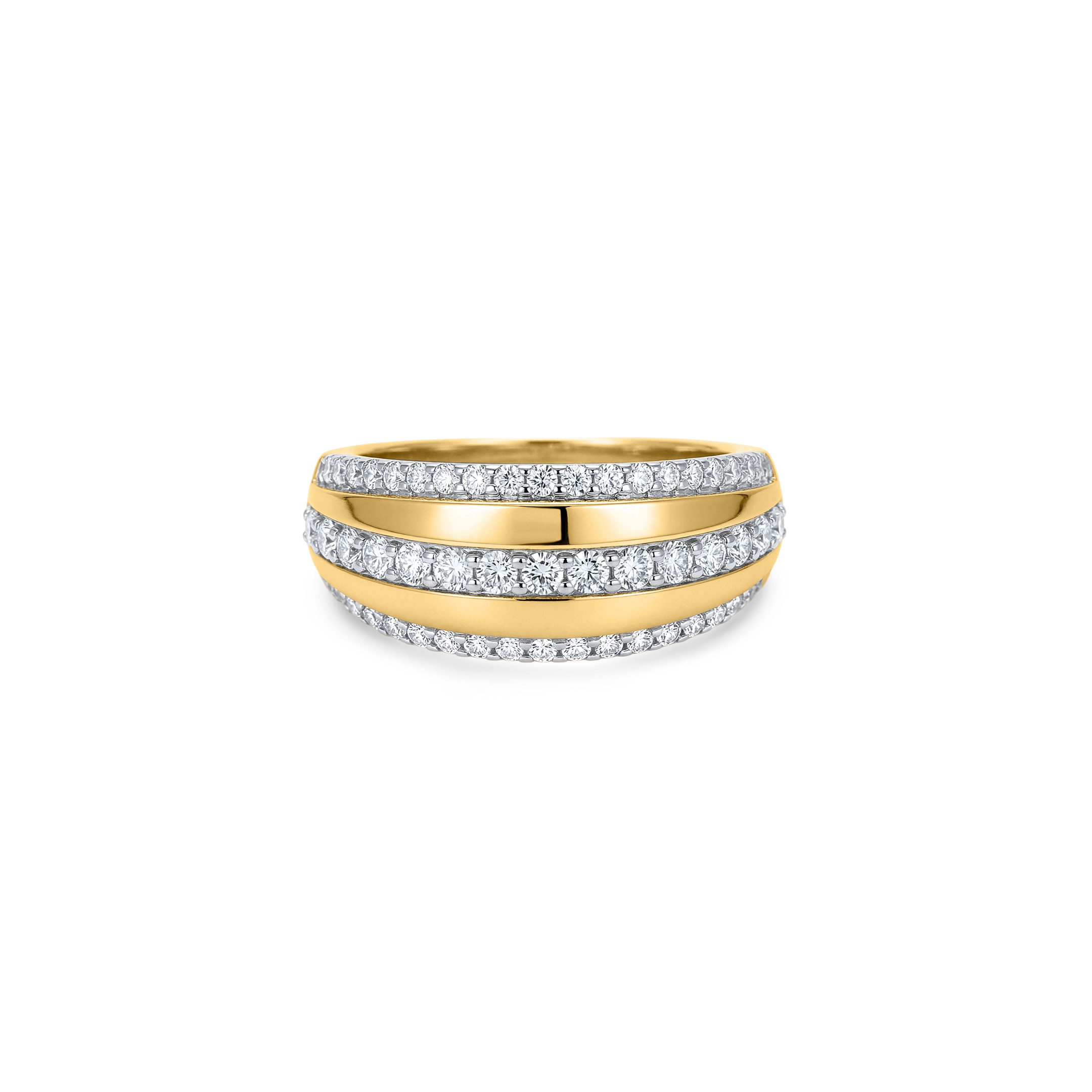 14K Yellow Gold Natural Diamond Three-Row Band Ring