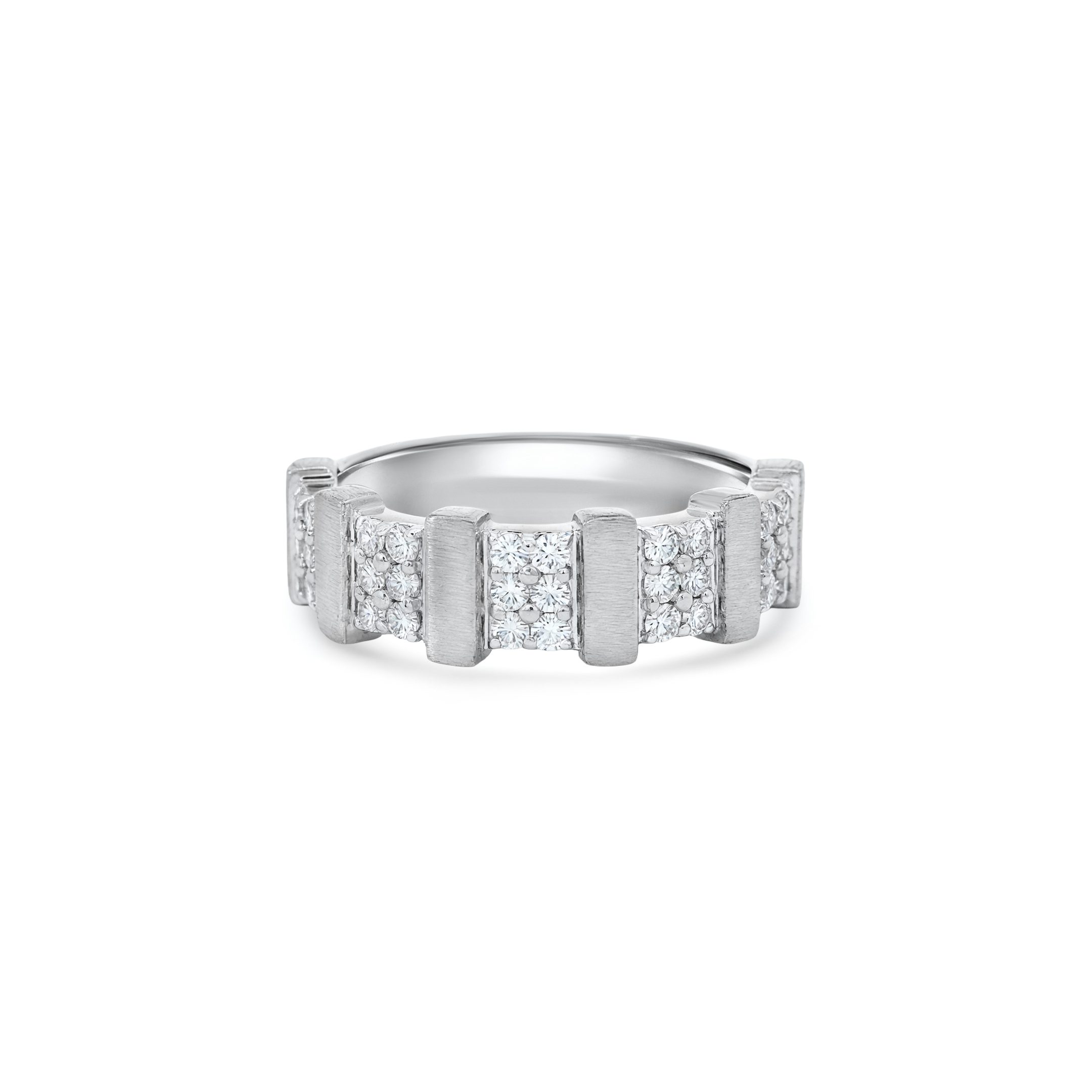 14K White Gold Natural Diamond Bar Band Ring