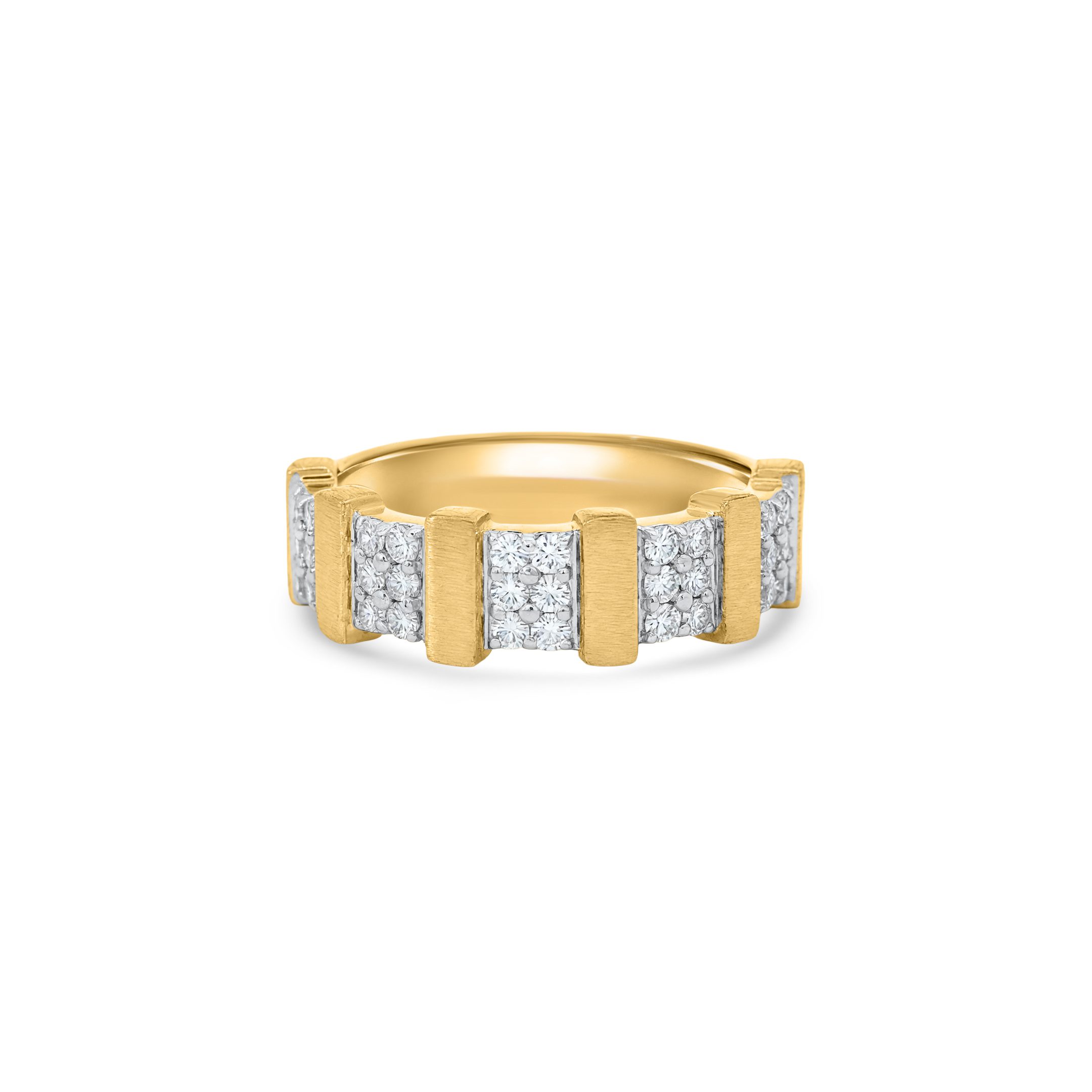 14K Yellow Gold Natural Diamond Bar Band Ring